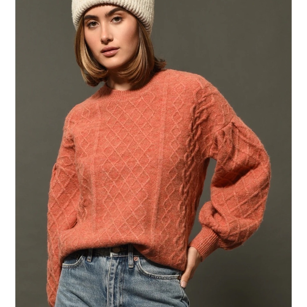 Greylin Henry Waffle Stitch Sweater Knit Tunic Orange Oversized Wool Blend Sz M - Picture 2 of 12